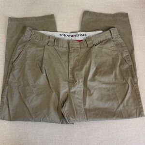 Tommy Hilfiger Mens Pleated Chino Pants Khaki Tan 100% Cotton 40x32 (Fits 40x26)